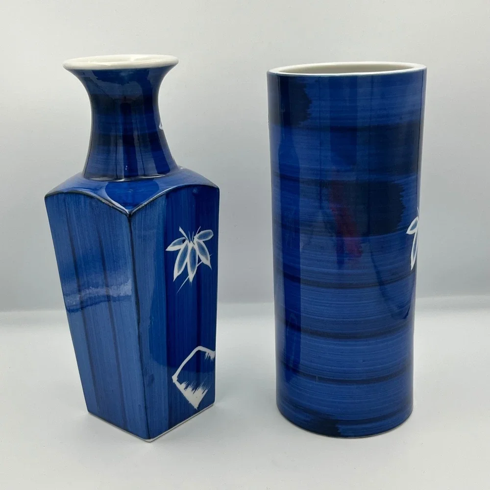Trimont‎ Ware Blue & White Porcelain Vases Set Bamboo Design Decorative